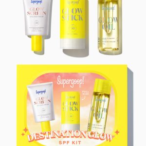 Supergoop! Destination Glow SPF Kit - 3-Piece Glowy Sunscreen Travel Set with Glowscreen, Glow Stick & Glow Oil
